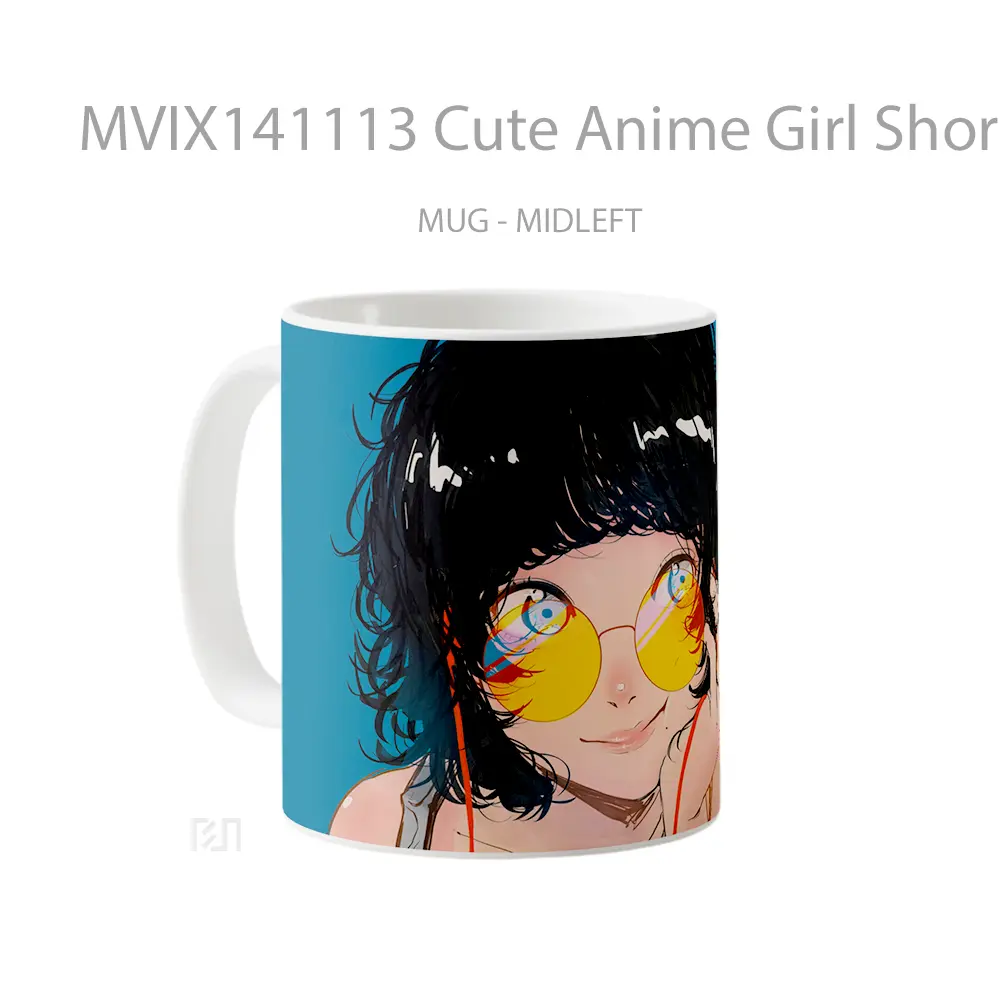 Mug Cute Anime Girl Short Hair With Glasse Cangkir Anime - All-side / Desain