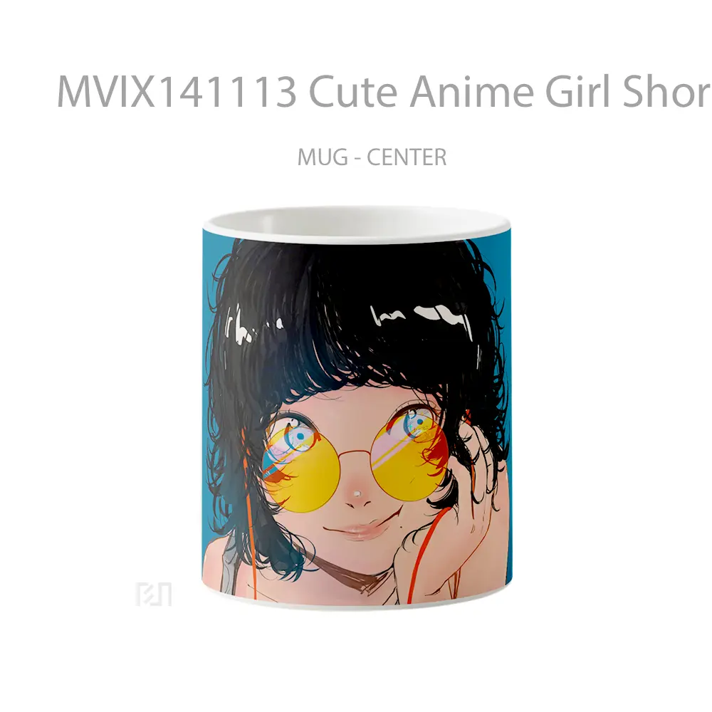 Mug Cute Anime Girl Short Hair With Glasse Cangkir Anime
