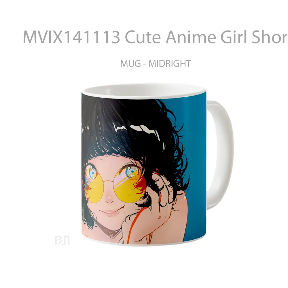 Mug Cute Anime Girl Short Hair With Glasse Cangkir Anime - All-side / Desain