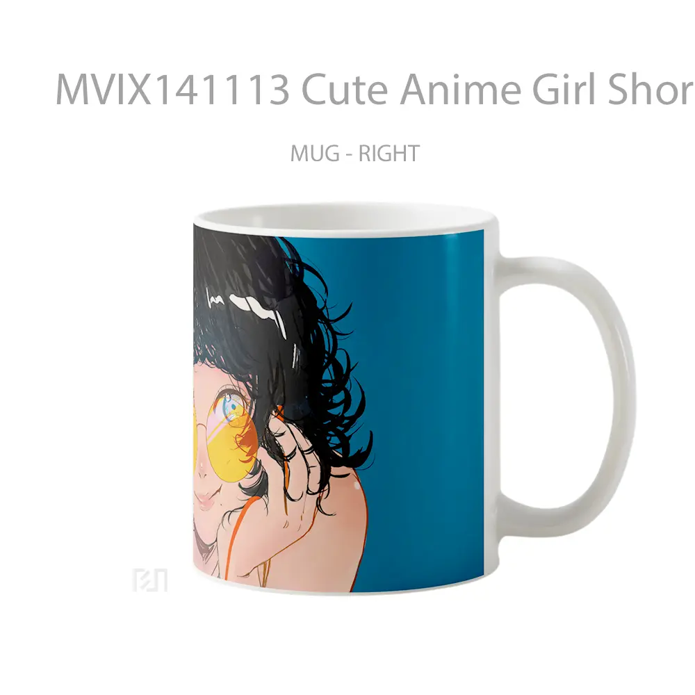 Mug Cute Anime Girl Short Hair With Glasse Cangkir Anime - All-side / Desain