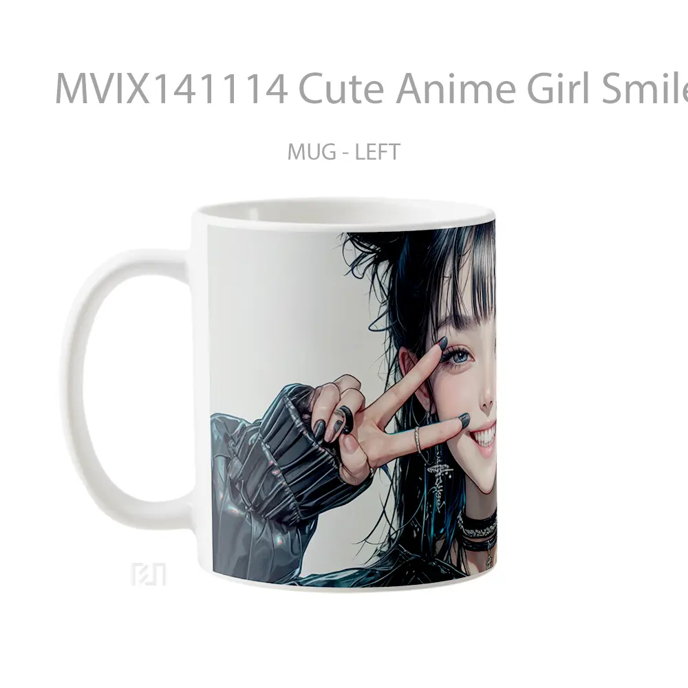 Mug Cute Anime Girl Smile Peace Sign Cangkir Anime - All-side / Desain