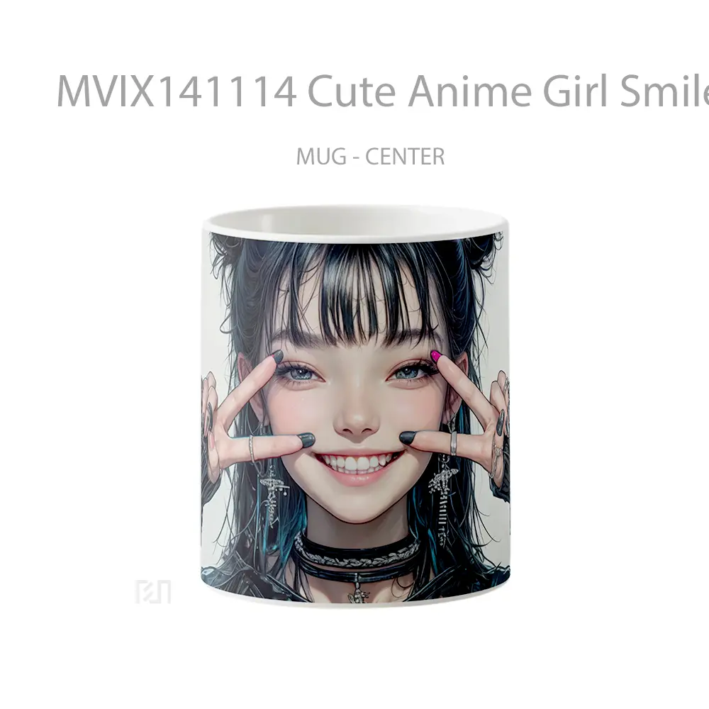 Mug Cute Anime Girl Smile Peace Sign Cangkir Anime