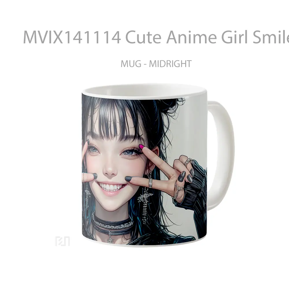 Mug Cute Anime Girl Smile Peace Sign Cangkir Anime - All-side / Desain
