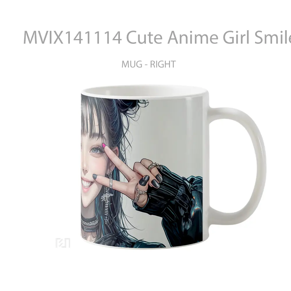 Mug Cute Anime Girl Smile Peace Sign Cangkir Anime - All-side / Desain