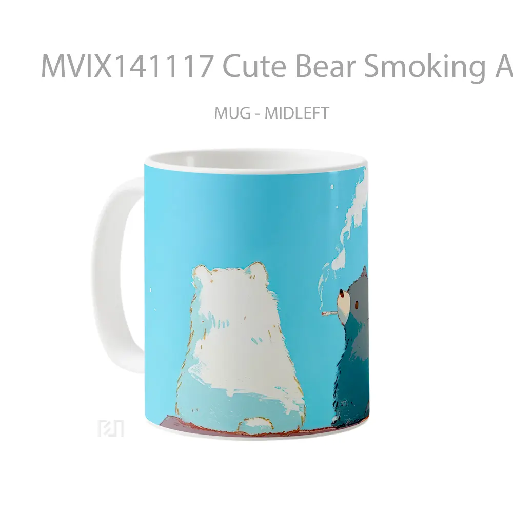 Mug Cute Bear Smoking Anime Art Cangkir Anime - All-side / Desain