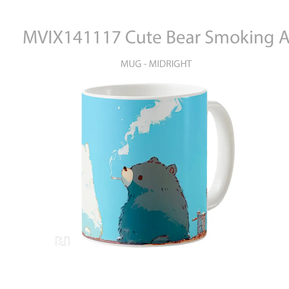 Mug Cute Bear Smoking Anime Art Cangkir Anime - All-side / Desain