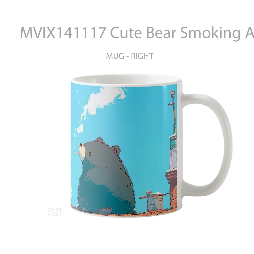 Mug Cute Bear Smoking Anime Art Cangkir Anime - All-side / Desain