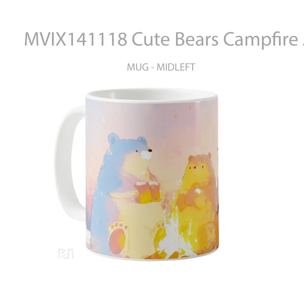 Mug Cute Bears Campfire Anime Art Cangkir Anime - All-side / Desain