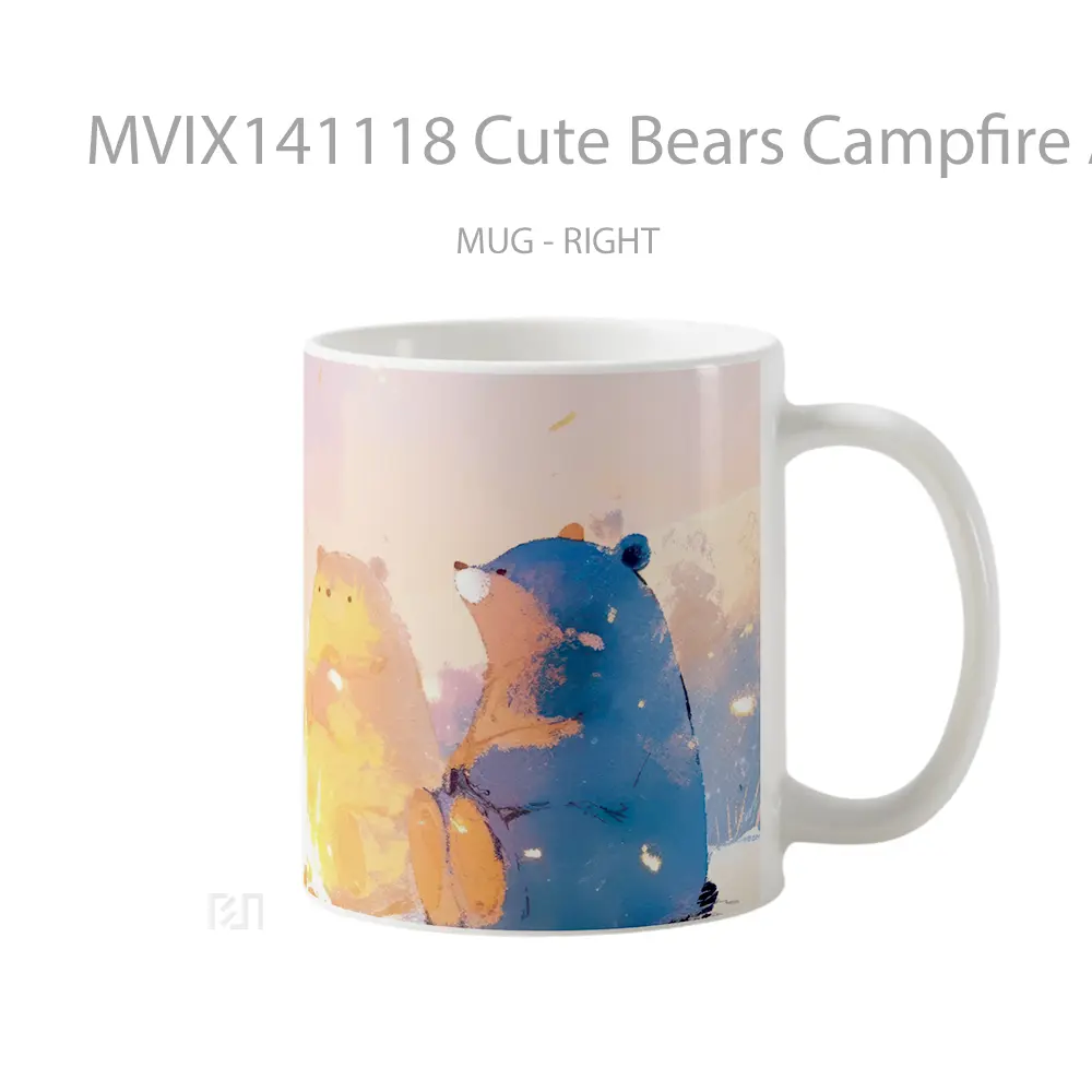 Mug Cute Bears Campfire Anime Art Cangkir Anime - All-side / Desain