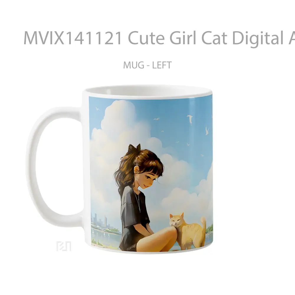Mug Cute Girl Cat Digital Ar Gelas Hewan Lucu - All-side / Desain