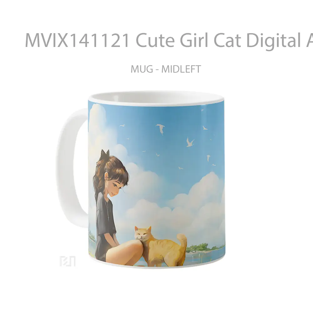 Mug Cute Girl Cat Digital Ar Gelas Hewan Lucu - All-side / Desain