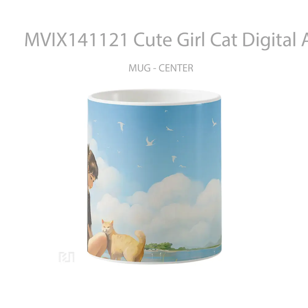 Mug Cute Girl Cat Digital Ar Gelas Hewan Lucu