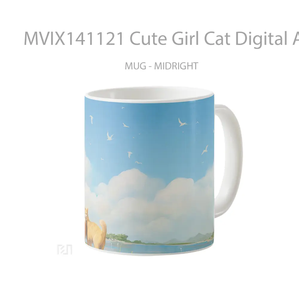 Mug Cute Girl Cat Digital Ar Gelas Hewan Lucu - All-side / Desain