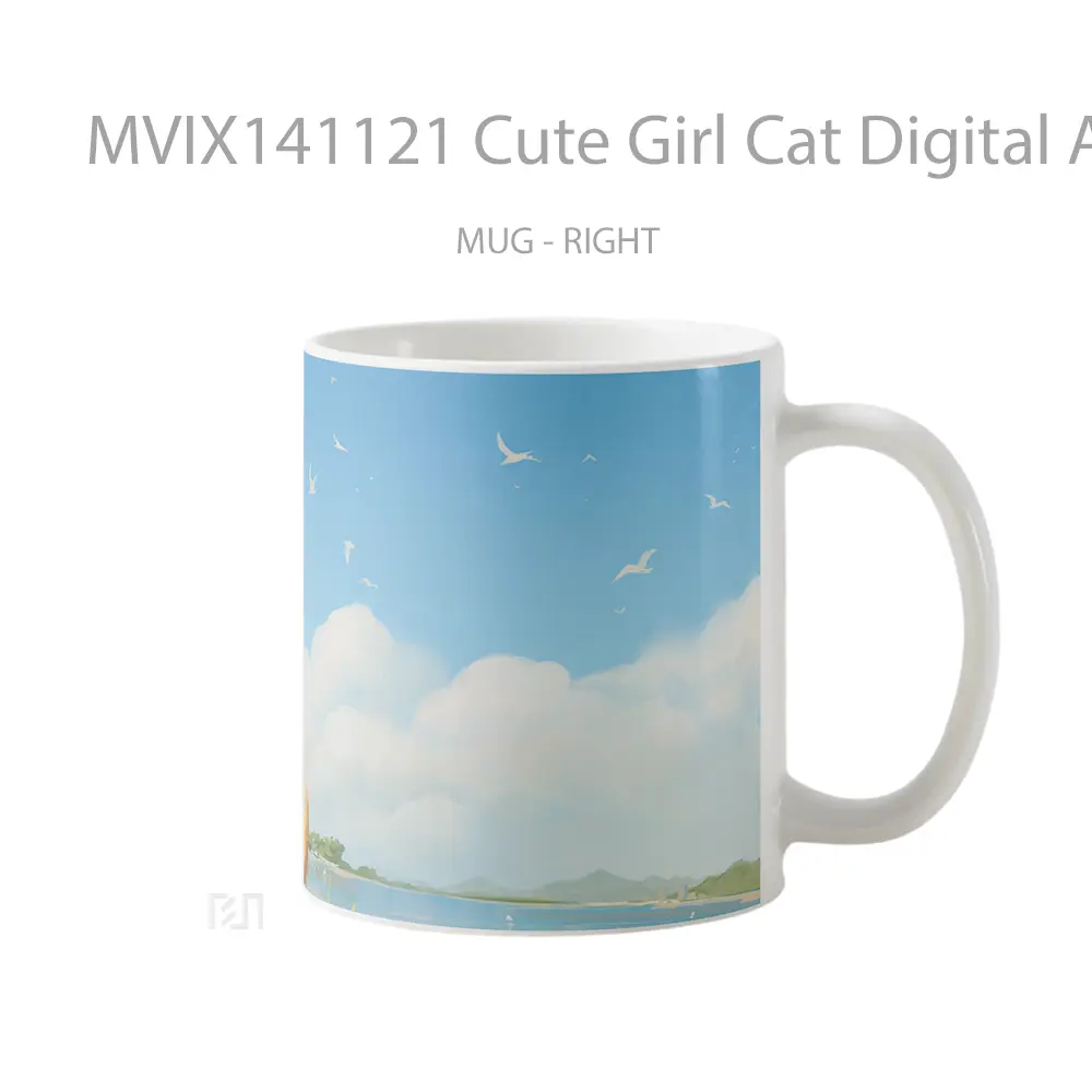 Mug Cute Girl Cat Digital Ar Gelas Hewan Lucu - All-side / Desain