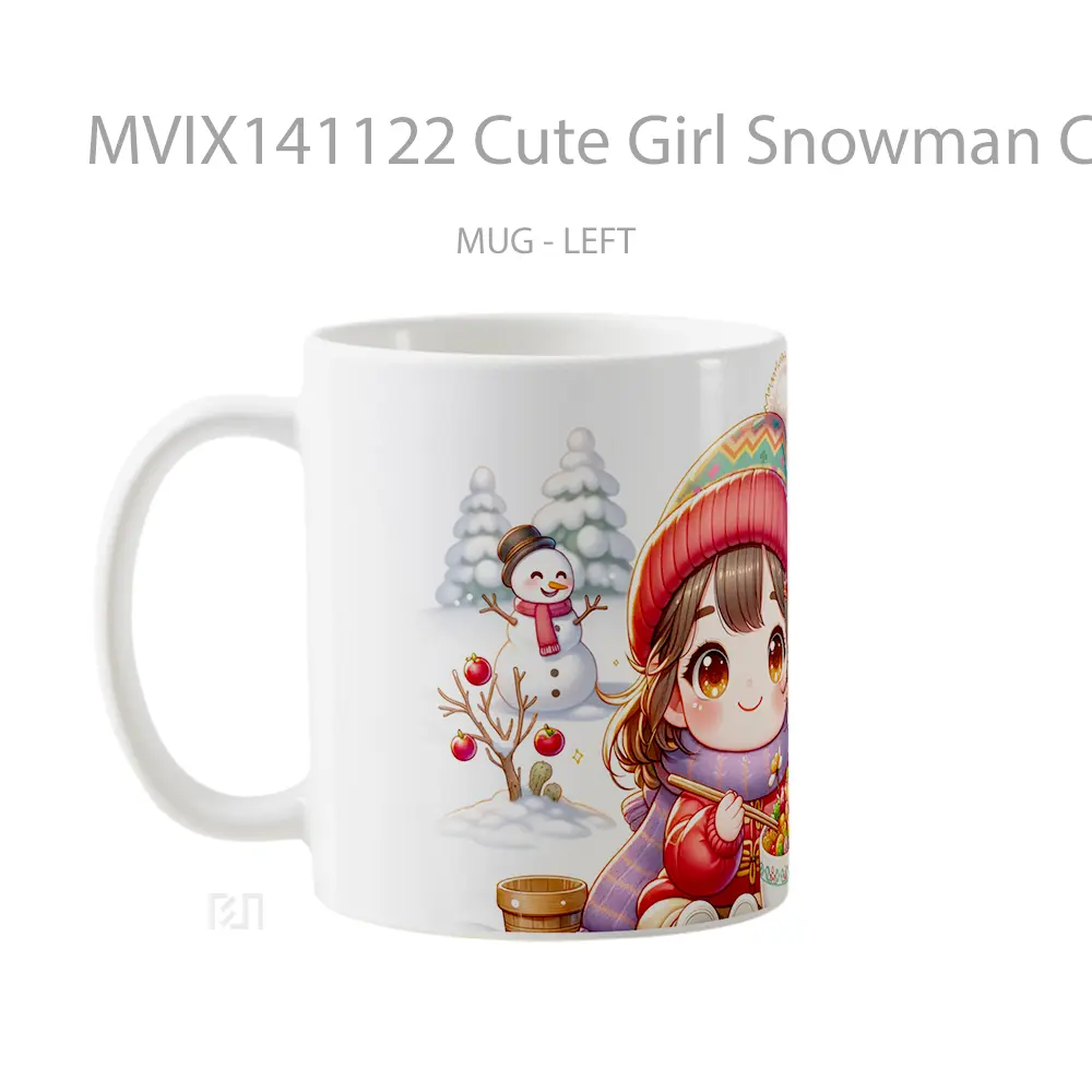 Mug Cute Girl Snowman Christmas Gelas Keramik Unik - All-side / Desain