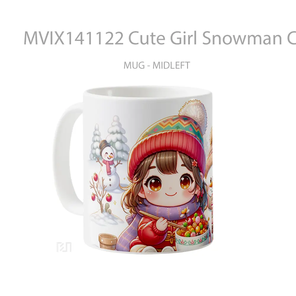 Mug Cute Girl Snowman Christmas Gelas Keramik Unik - All-side / Desain