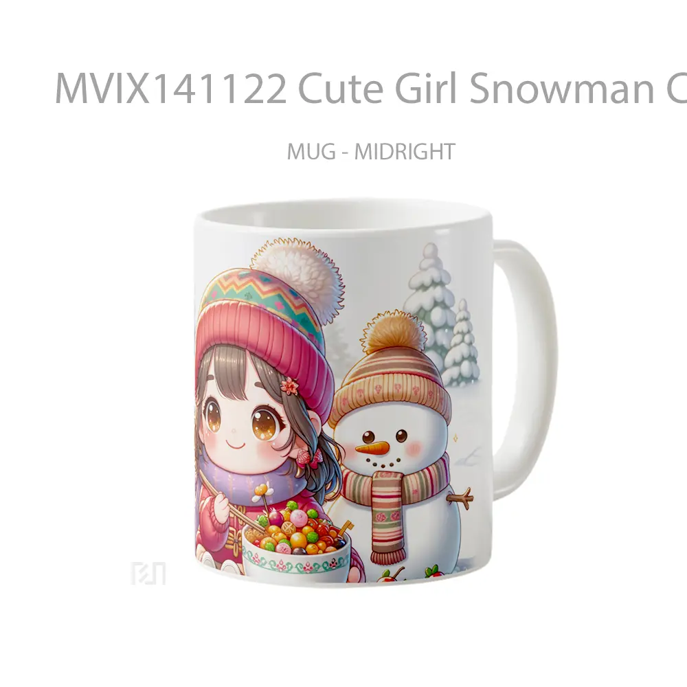 Mug Cute Girl Snowman Christmas Gelas Keramik Unik - All-side / Desain