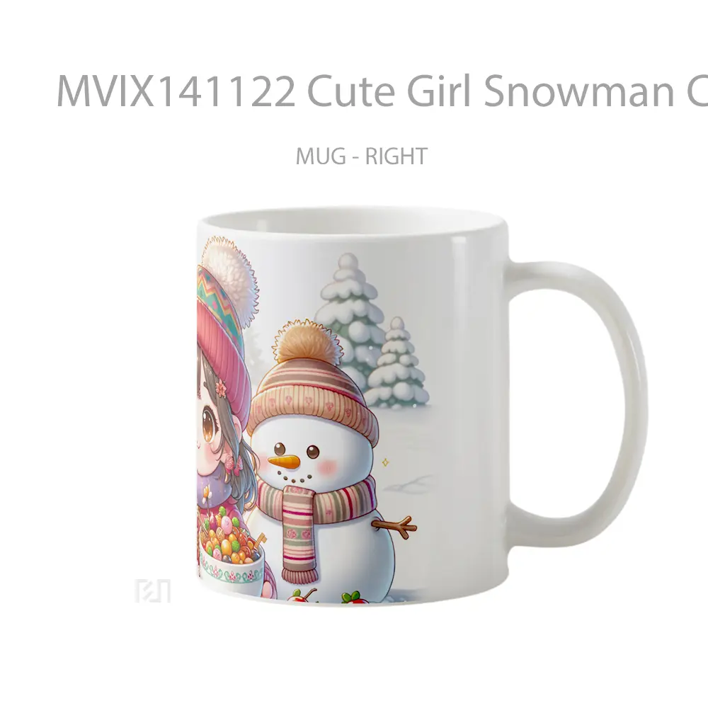 Mug Cute Girl Snowman Christmas Gelas Keramik Unik - All-side / Desain