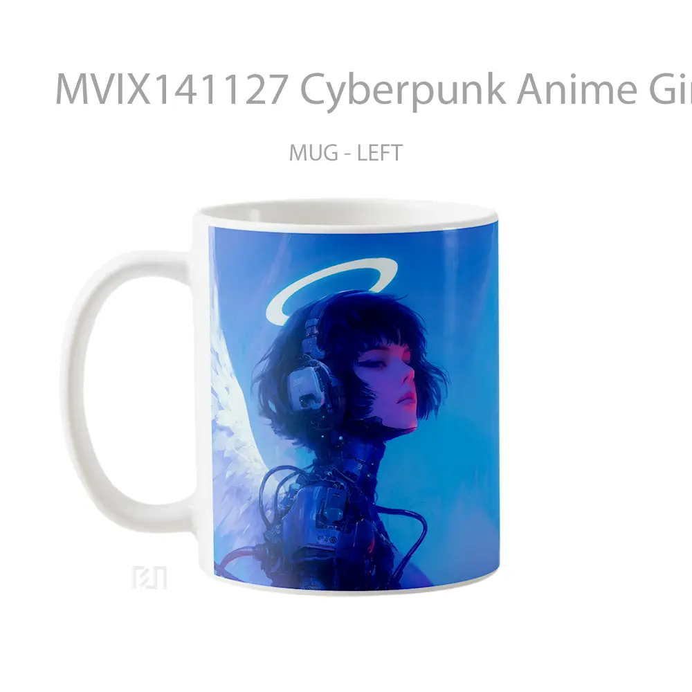 Mug Cyberpunk Anime Girl Angel Wings Halo Cangkir Anime - All-side / Desain