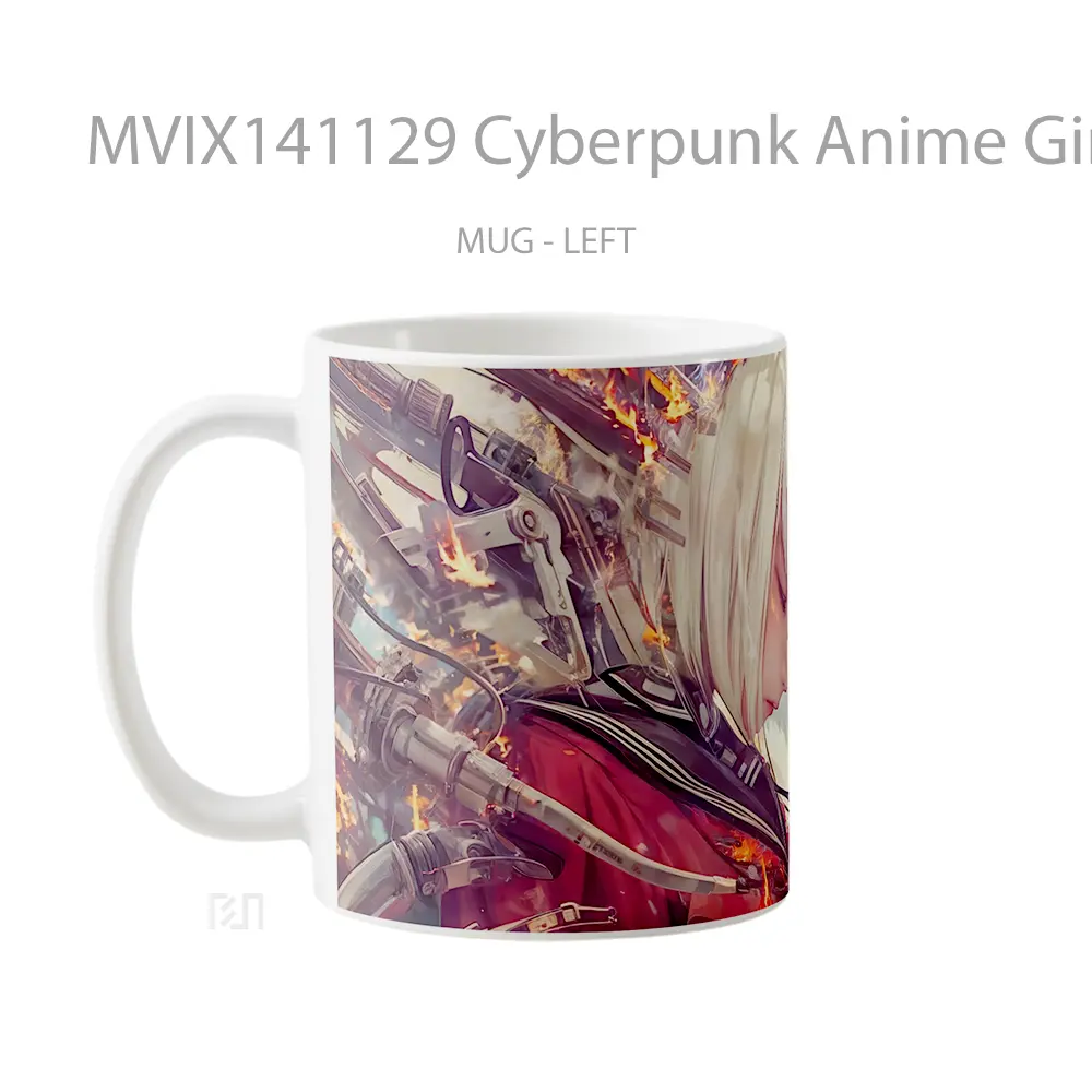 Mug Cyberpunk Anime Girl Guitarist Cangkir Anime - All-side / Desain