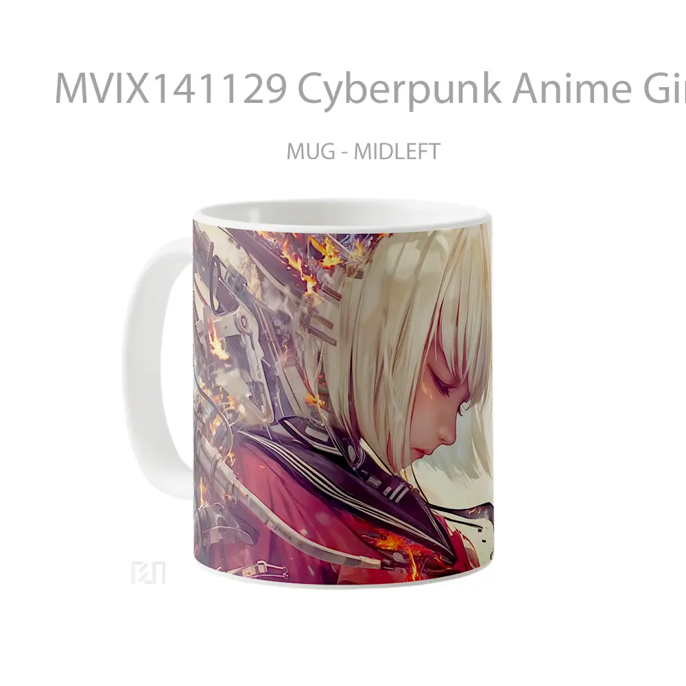 Mug Cyberpunk Anime Girl Guitarist Cangkir Anime - All-side / Desain
