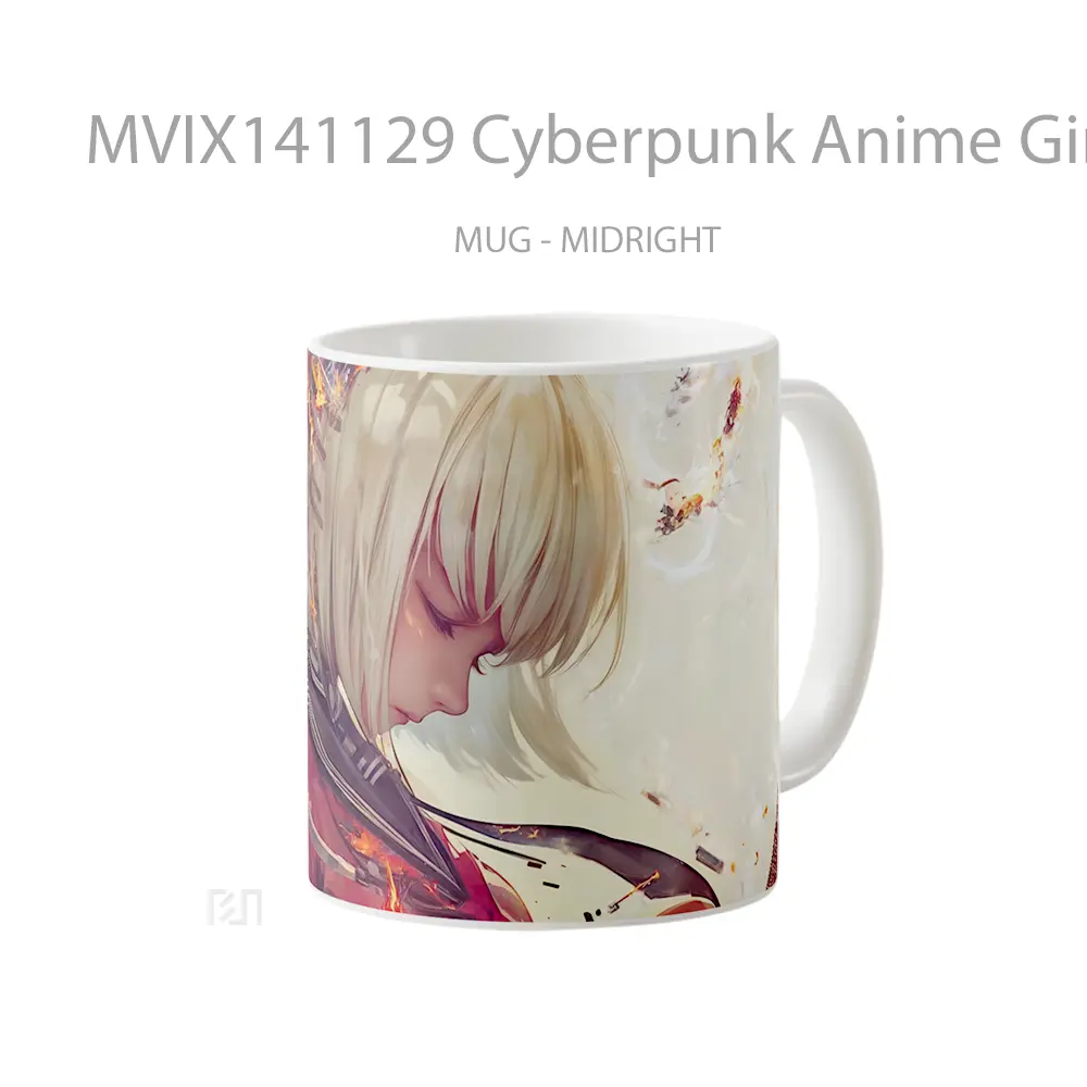 Mug Cyberpunk Anime Girl Guitarist Cangkir Anime - All-side / Desain