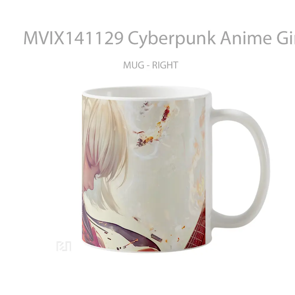 Mug Cyberpunk Anime Girl Guitarist Cangkir Anime - All-side / Desain