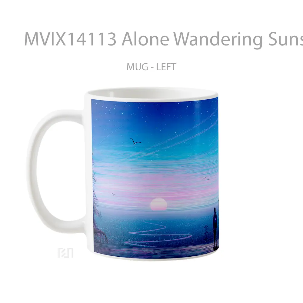 Mug Alone Wandering Sunset Scenery Art Gelas Pemandangan Alam - All-side / Desain