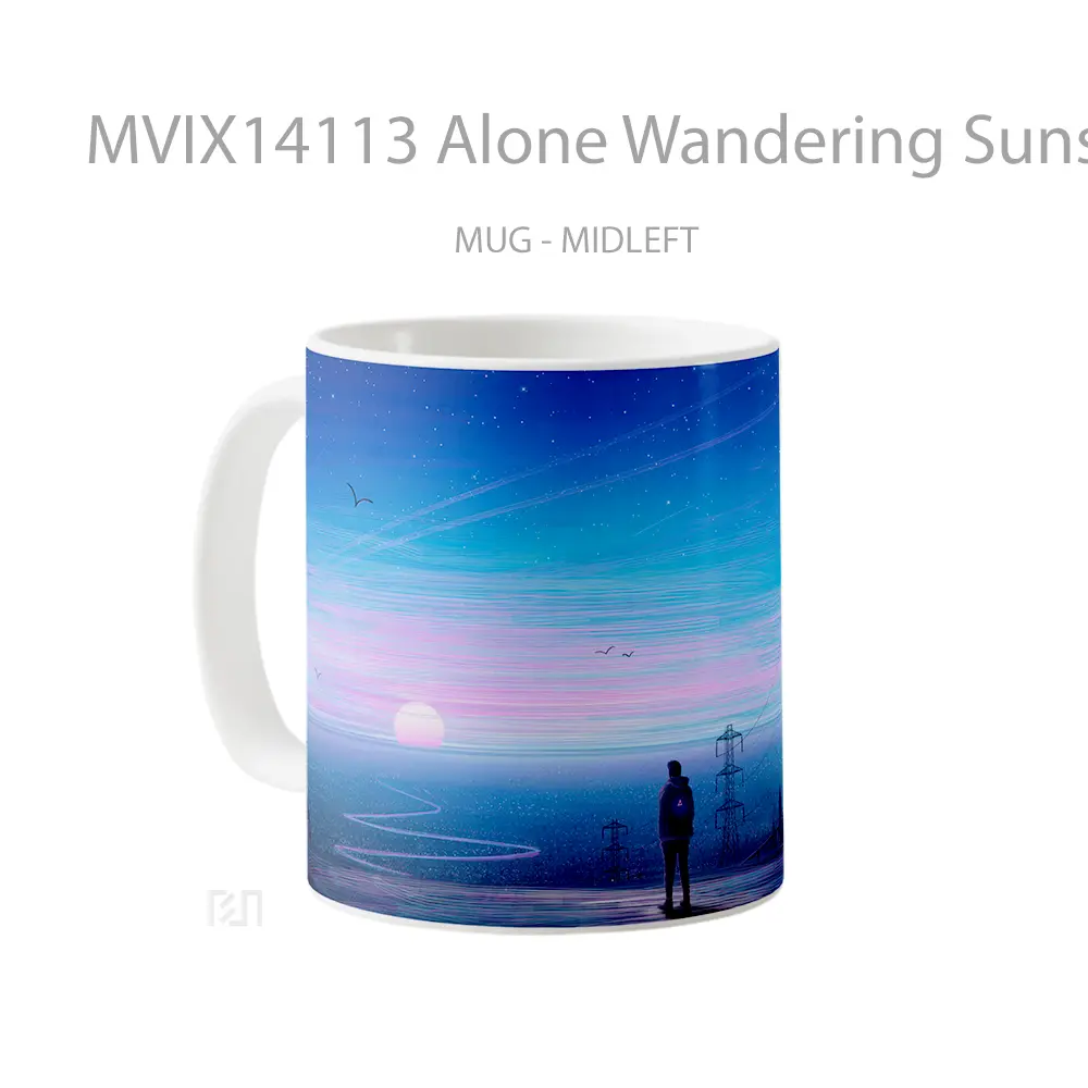 Mug Alone Wandering Sunset Scenery Art Gelas Pemandangan Alam - All-side / Desain