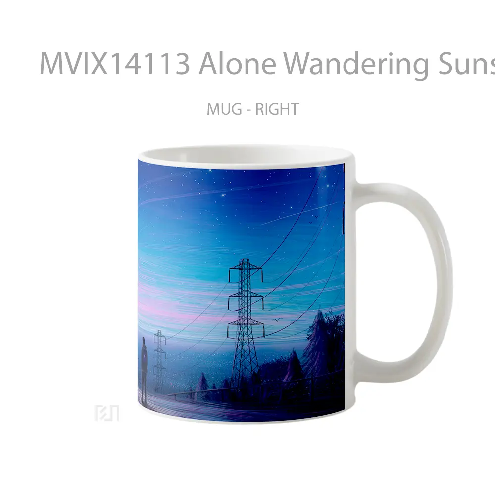 Mug Alone Wandering Sunset Scenery Art Gelas Pemandangan Alam - All-side / Desain