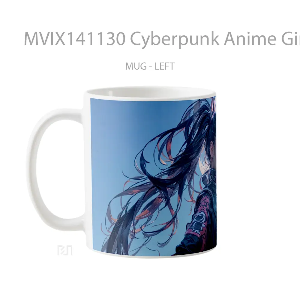 Mug Cyberpunk Anime Girl Moon Sci Fi Cangkir Anime - All-side / Desain