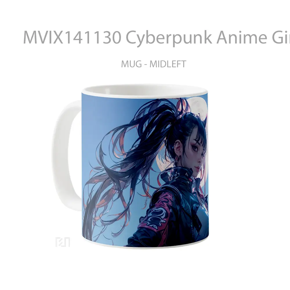 Mug Cyberpunk Anime Girl Moon Sci Fi Cangkir Anime - All-side / Desain