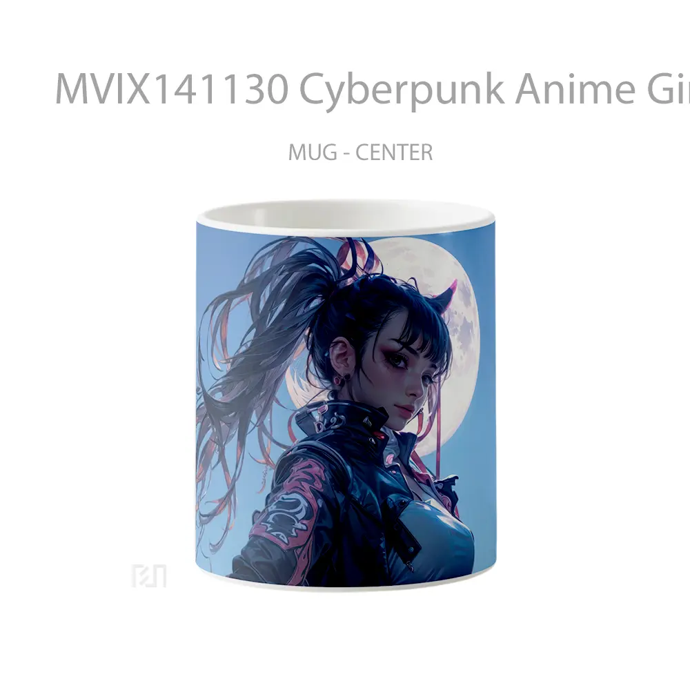Mug Cyberpunk Anime Girl Moon Sci Fi Cangkir Anime