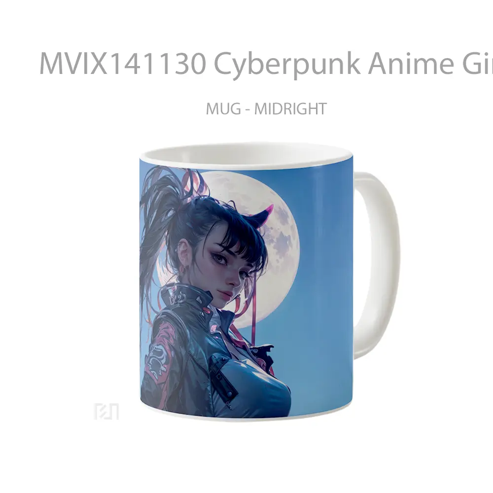 Mug Cyberpunk Anime Girl Moon Sci Fi Cangkir Anime - All-side / Desain