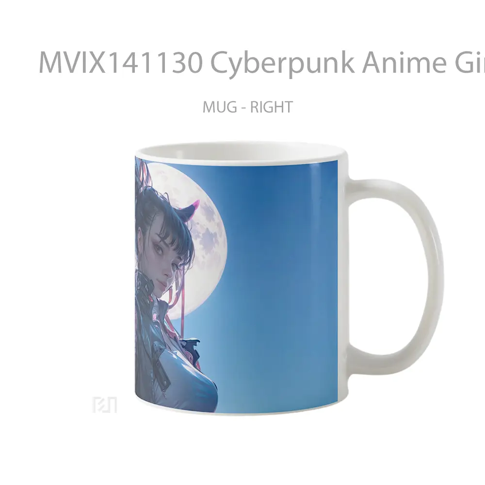 Mug Cyberpunk Anime Girl Moon Sci Fi Cangkir Anime - All-side / Desain