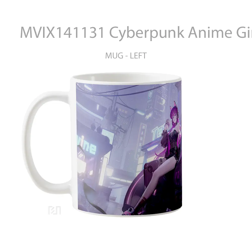 Mug Cyberpunk Anime Girl Motorcycle Sci Fi Cangkir Anime - All-side / Desain