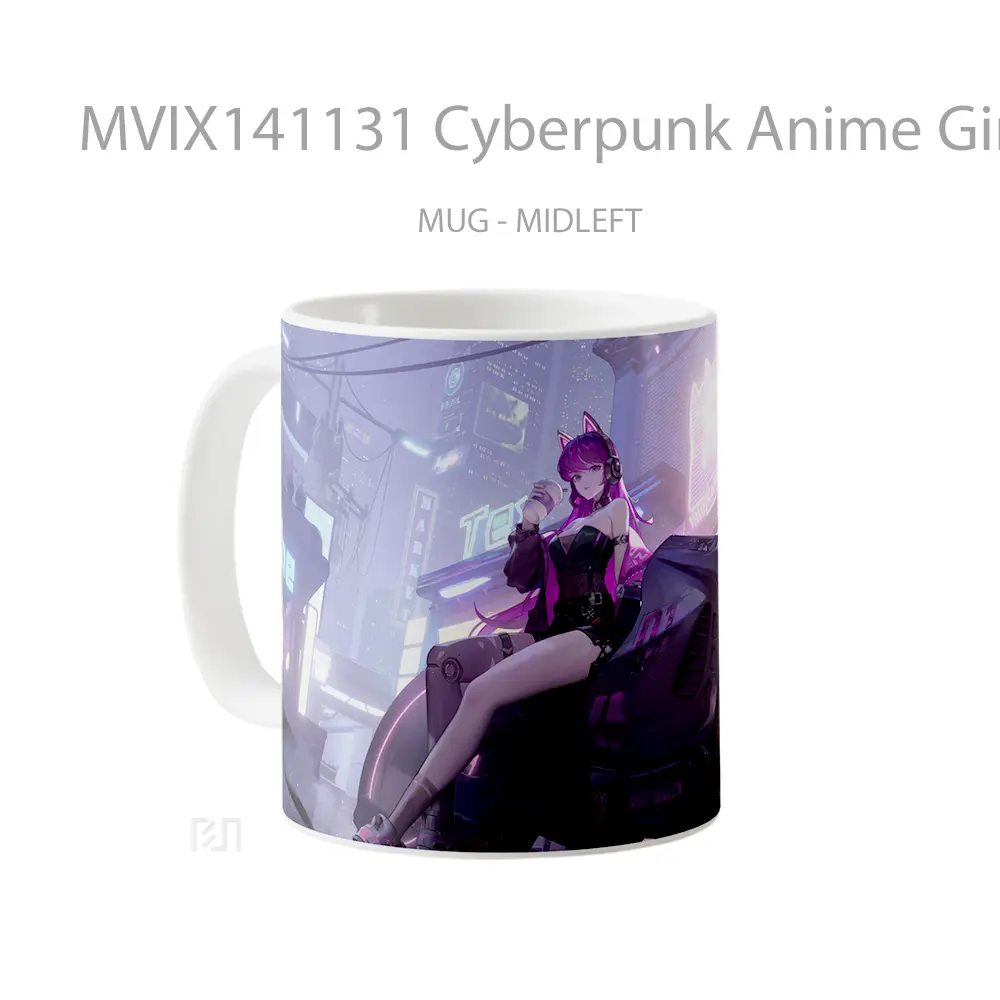 Mug Cyberpunk Anime Girl Motorcycle Sci Fi Cangkir Anime - All-side / Desain