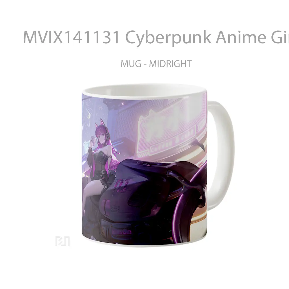 Mug Cyberpunk Anime Girl Motorcycle Sci Fi Cangkir Anime - All-side / Desain