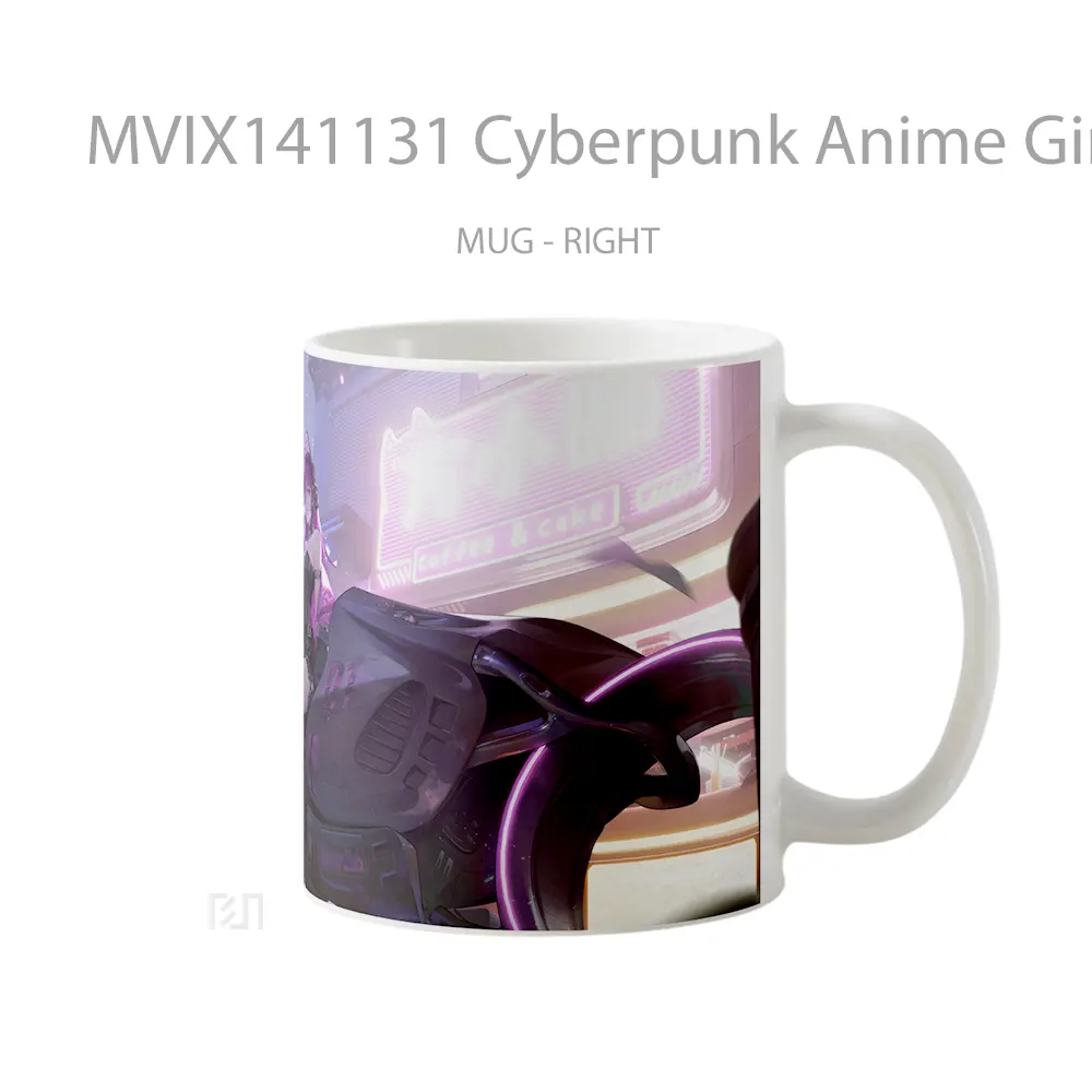 Mug Cyberpunk Anime Girl Motorcycle Sci Fi Cangkir Anime - All-side / Desain