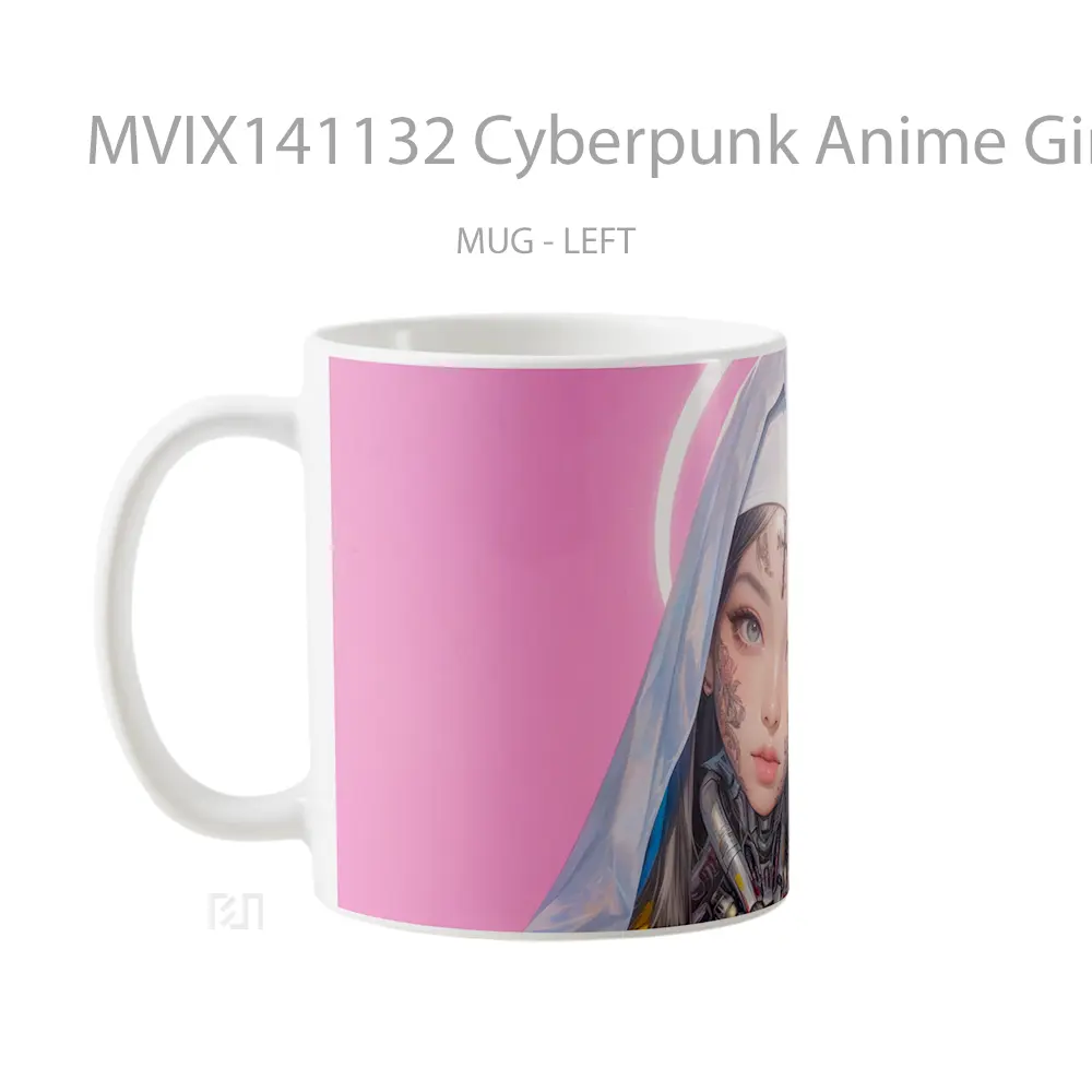 Mug Cyberpunk Anime Girl Nun With Tattoo Cangkir Anime - All-side / Desain