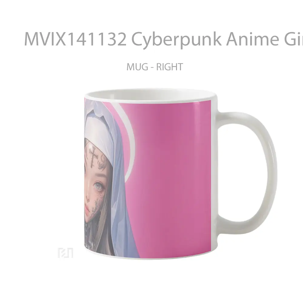 Mug Cyberpunk Anime Girl Nun With Tattoo Cangkir Anime - All-side / Desain