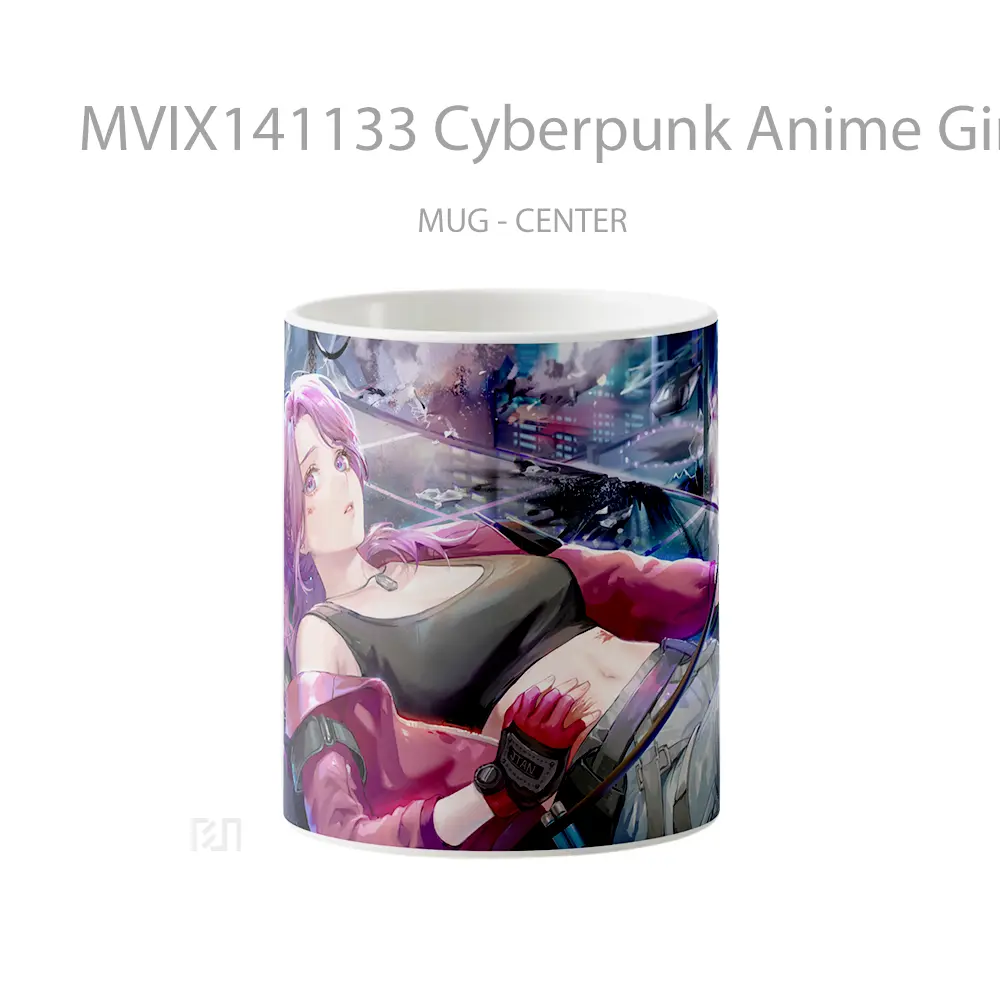 Mug Cyberpunk Anime Girl Purple Hai Cangkir Anime