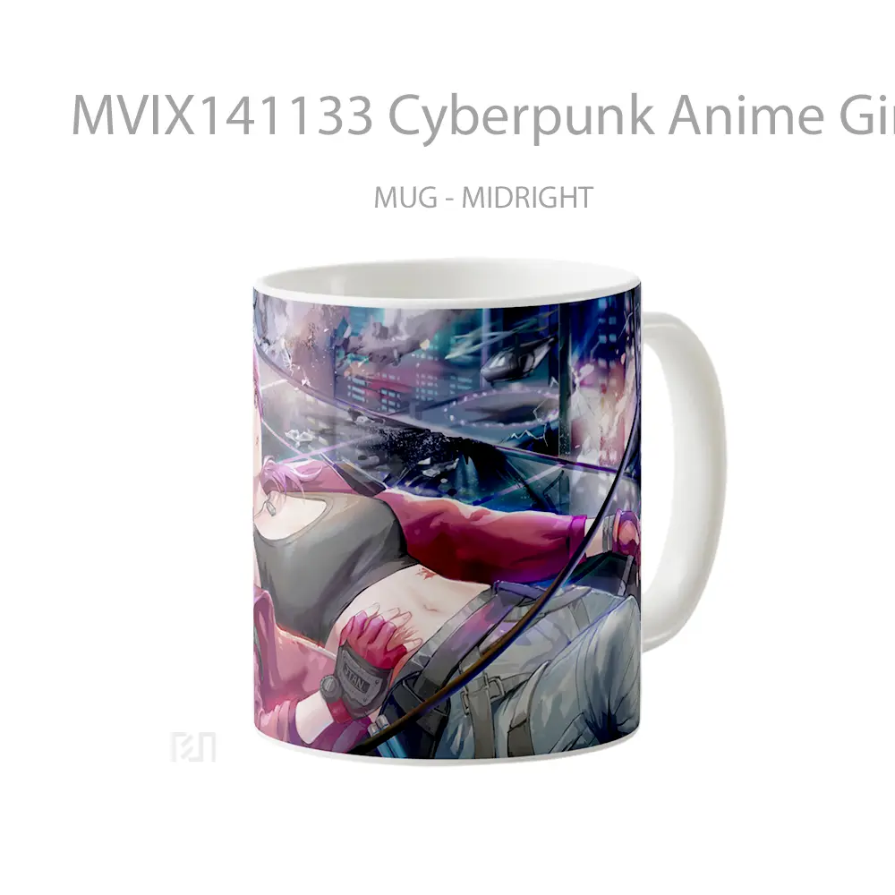 Mug Cyberpunk Anime Girl Purple Hai Cangkir Anime - All-side / Desain