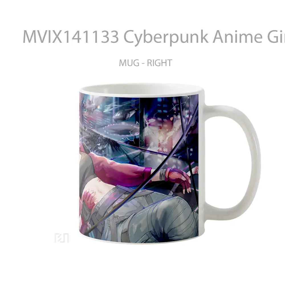 Mug Cyberpunk Anime Girl Purple Hai Cangkir Anime - All-side / Desain