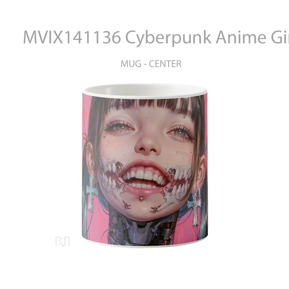Mug Cyberpunk Anime Girl Smile Cangkir Anime