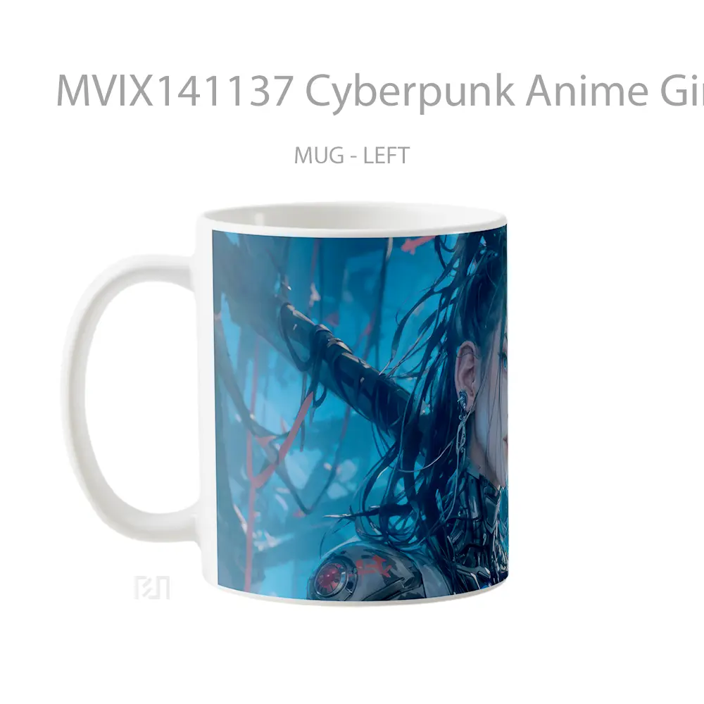 Mug Cyberpunk Anime Girl Warrior Sword Cangkir Anime - All-side / Desain