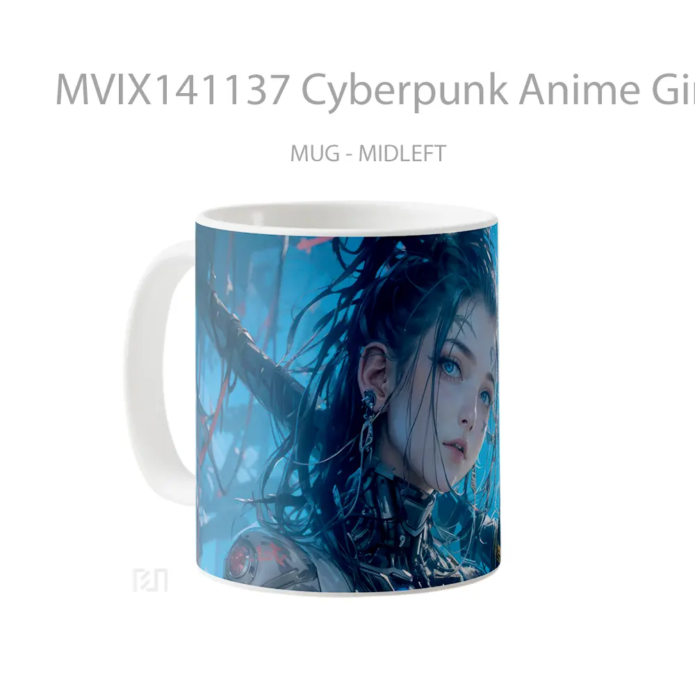 Mug Cyberpunk Anime Girl Warrior Sword Cangkir Anime - All-side / Desain