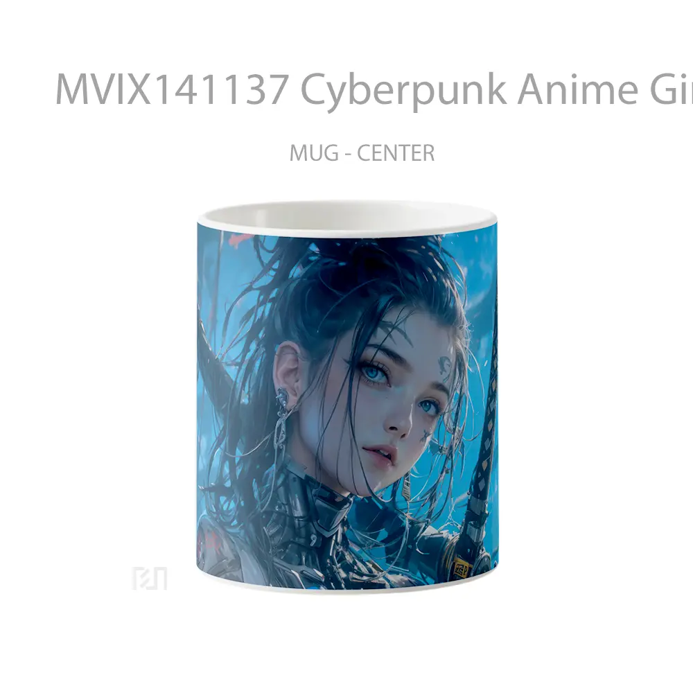 Mug Cyberpunk Anime Girl Warrior Sword Cangkir Anime