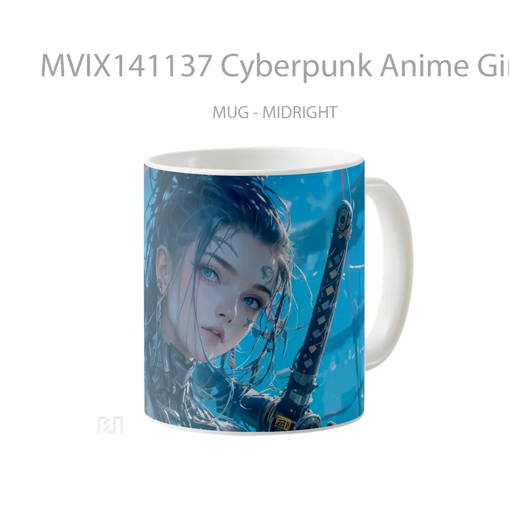 Mug Cyberpunk Anime Girl Warrior Sword Cangkir Anime - All-side / Desain