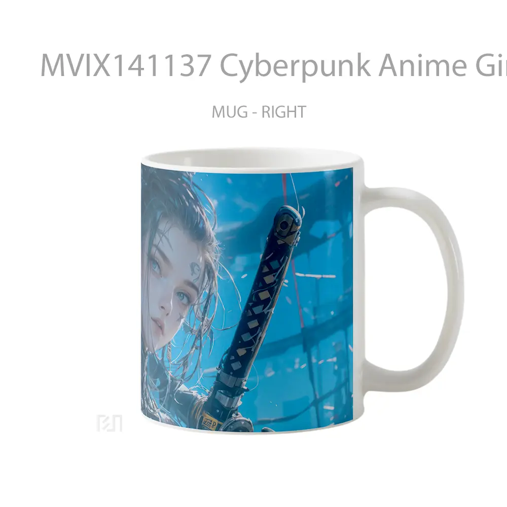 Mug Cyberpunk Anime Girl Warrior Sword Cangkir Anime - All-side / Desain